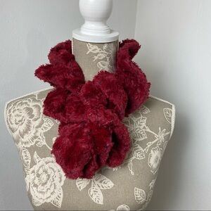 Women Faux Fur Burgundy Scarf.